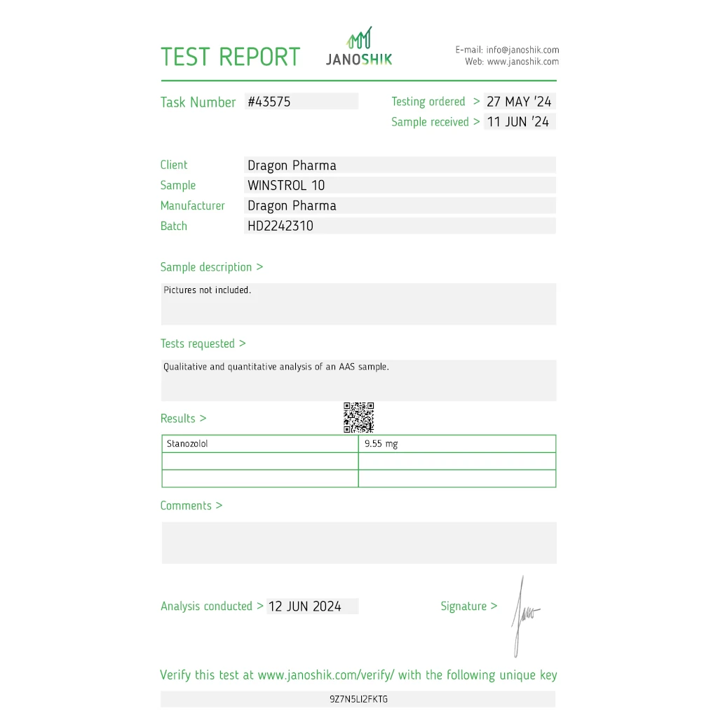 Dragon Pharma Winstrol 10 mg Lab Report – June 2024