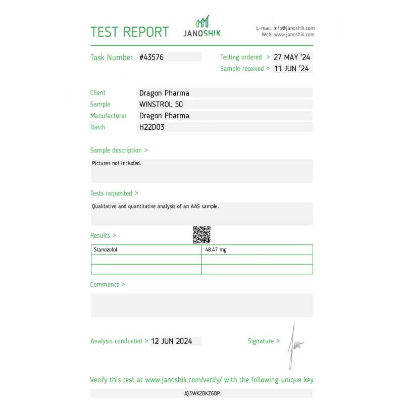 Dragon Pharma Winstrol 50 mg Lab Report – June 2024